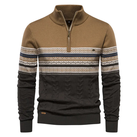 TOMMY - Retro Patterns Zip-up Sweater, Førsteklasses Komfort & Kvalitet